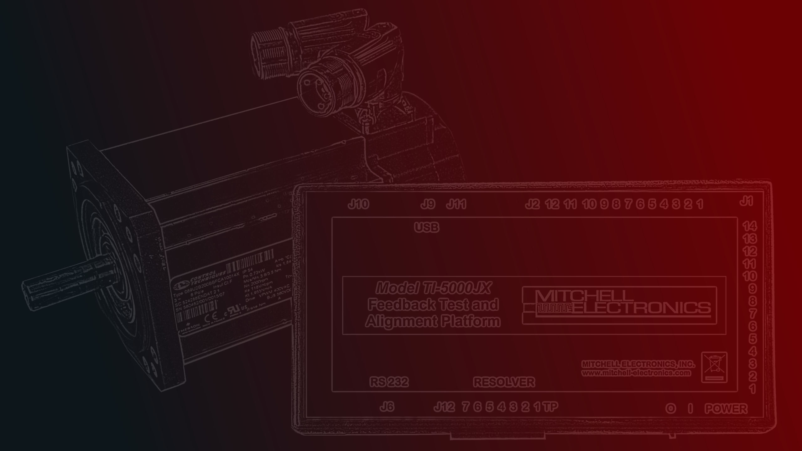 An outlined drawing of Mitchell Electronics branded items